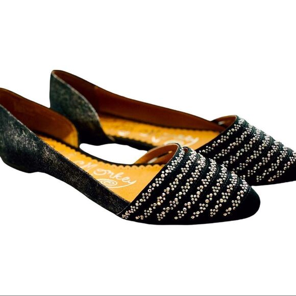 Black Leather Rhinestone Toe Cap Slip Ons Ballet Loafer Shoes NEW - Picture 1 of 9